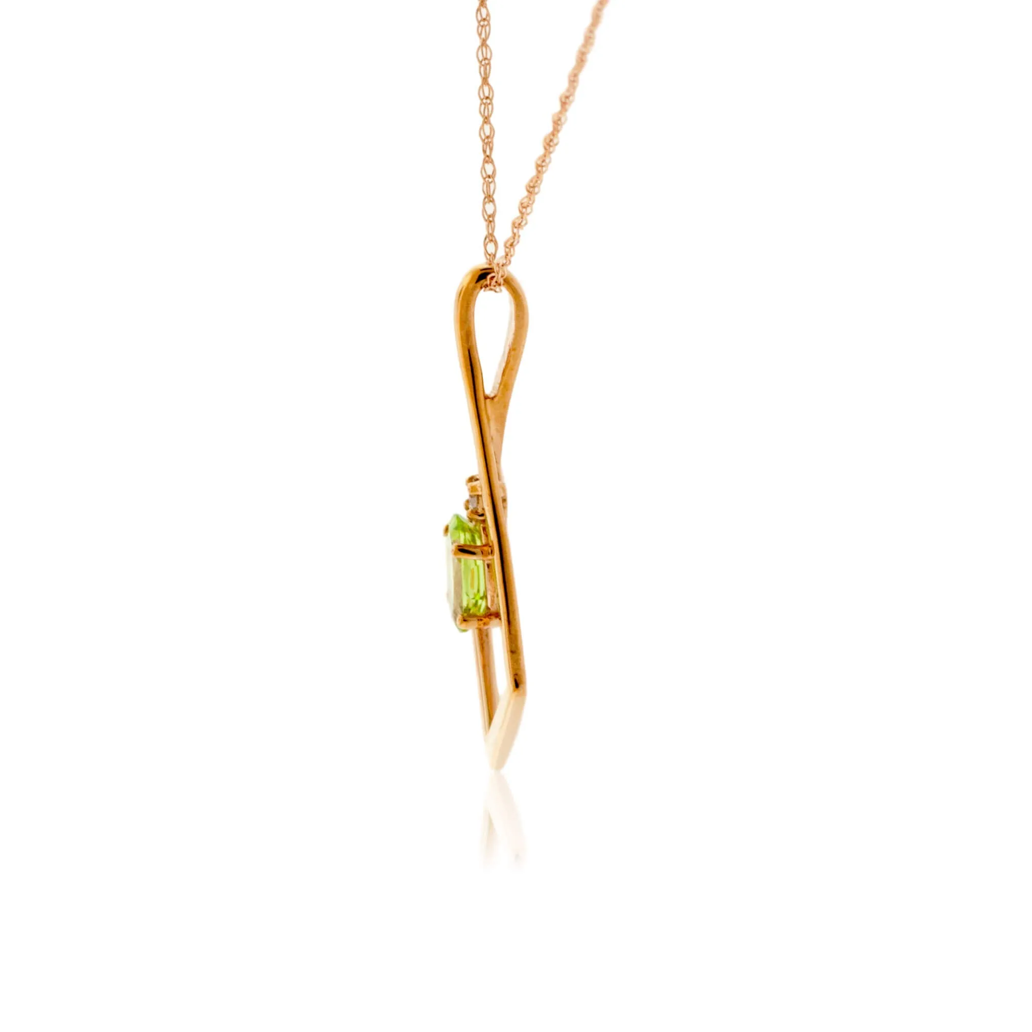 Oval Peridot and Geometric Halo Pendant