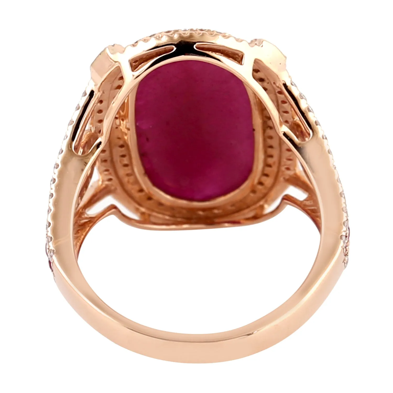 Oval Ruby Pave Diamond Beautiful Wedding Gift Ring In 18k Rose Gold For Women