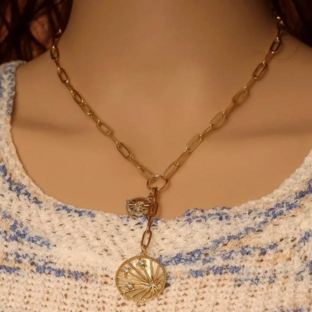 Paperclip Chain Drop Necklace with Multi Charms