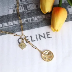 Paperclip Chain Drop Necklace with Multi Charms