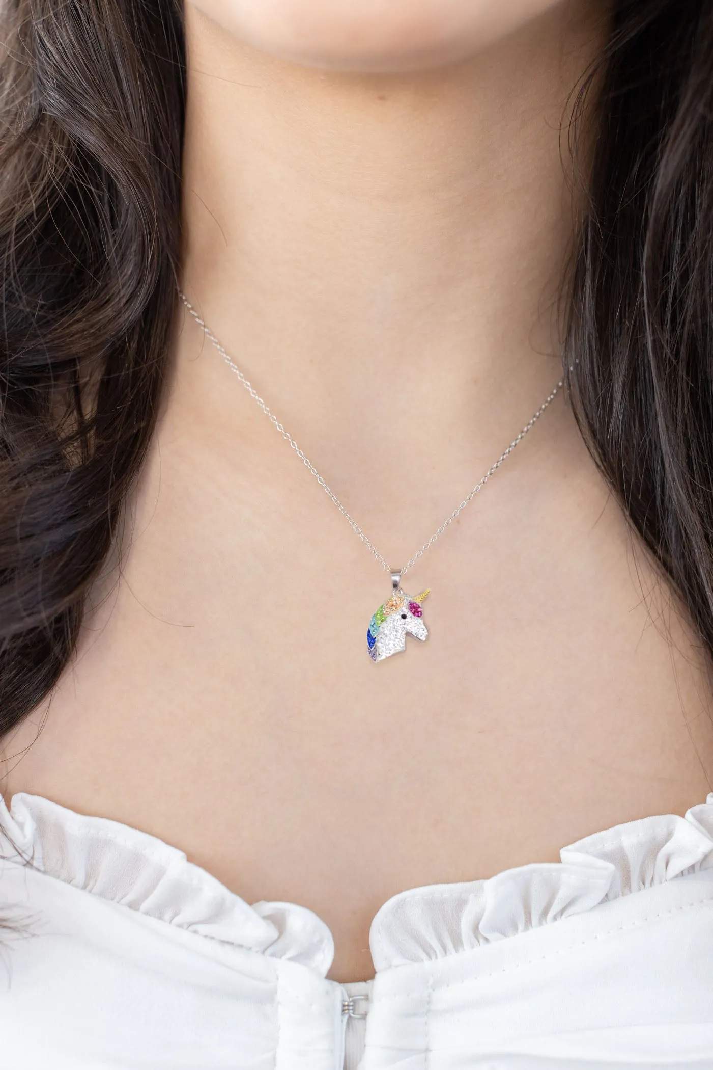 Pastel Unicorn Crystal Sterling Silver Necklace