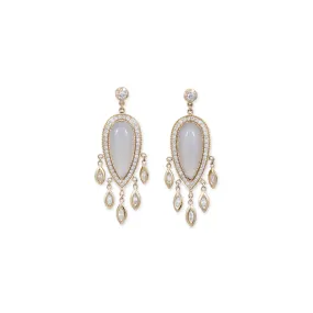 PAVE GREY MOONSTONE TEARDROP   MARQUISE DIAMOND SHAKERS DROP EARRINGS