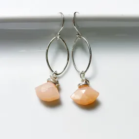 Peach Moonstone Silver  Earring