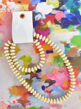 Pearl and Gold Disc Necklace and Bracelet Set