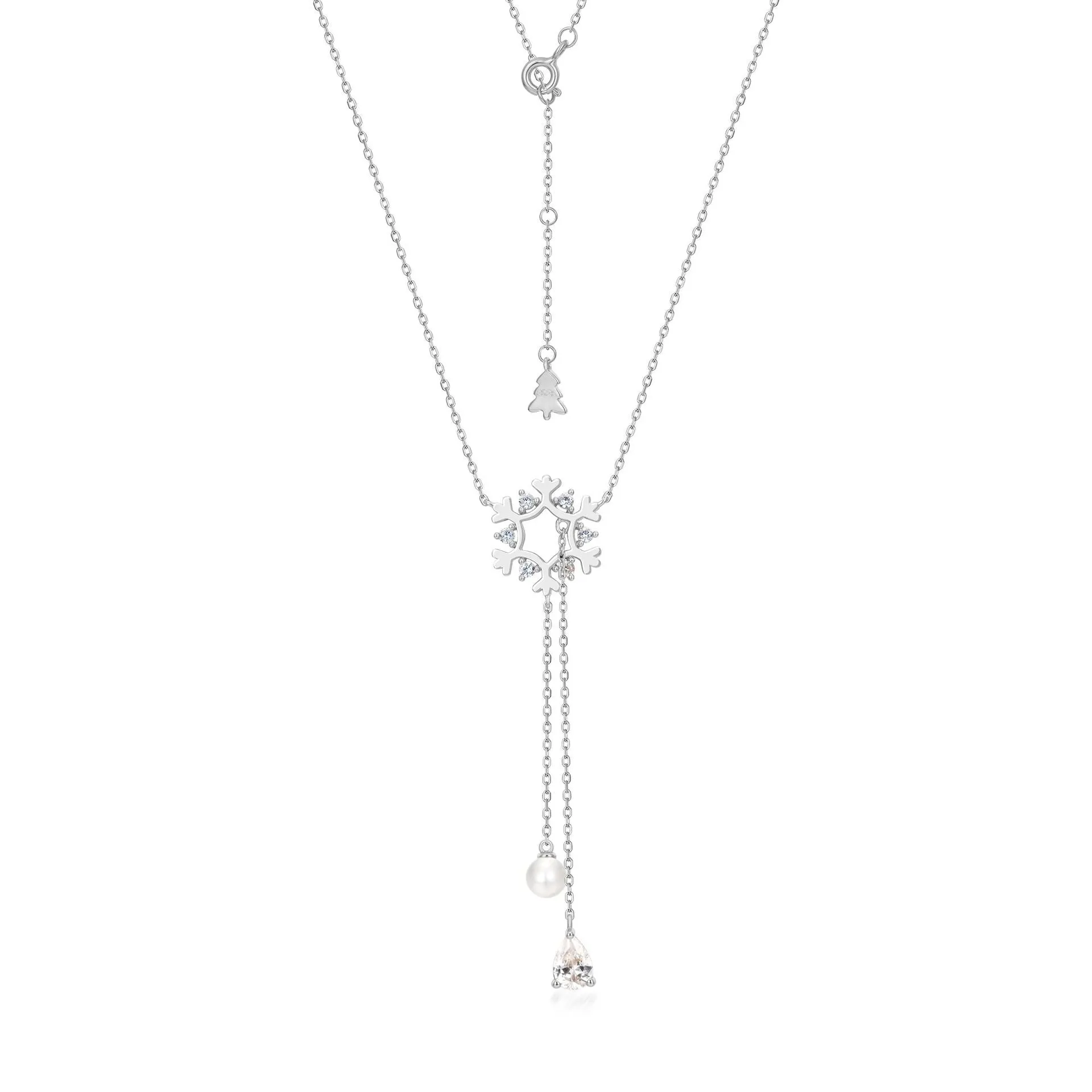 Pearl and Snowflake Pendant Necklace