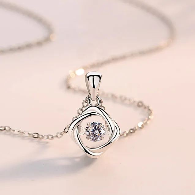 (Pendant Only) Lucky Clover Design with Round Zircon Silver Pendant for Women
