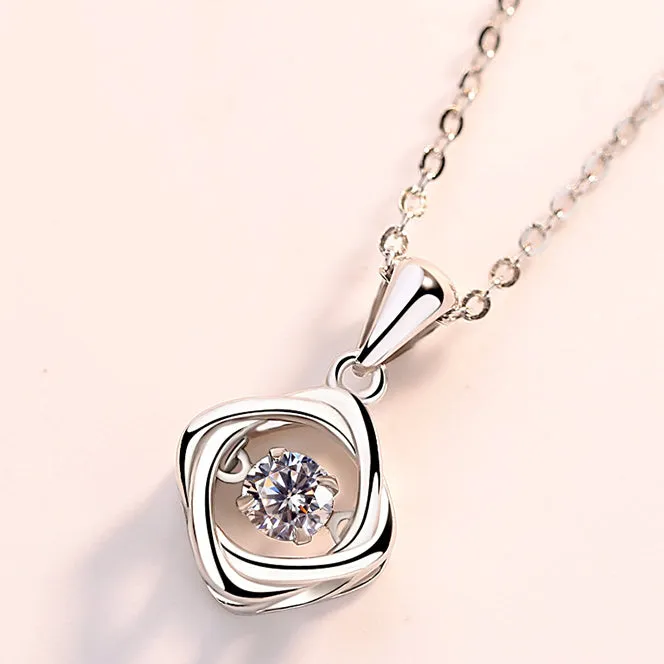 (Pendant Only) Lucky Clover Design with Round Zircon Silver Pendant for Women