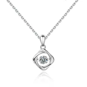 (Pendant Only) Lucky Clover Design with Round Zircon Silver Pendant for Women