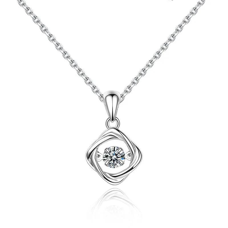 (Pendant Only) Lucky Clover Design with Round Zircon Silver Pendant for Women