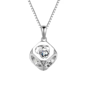 (Pendant Only) Valentine's Day Gift Love Hollow Cube with Zircon Silver Pendant  for Women