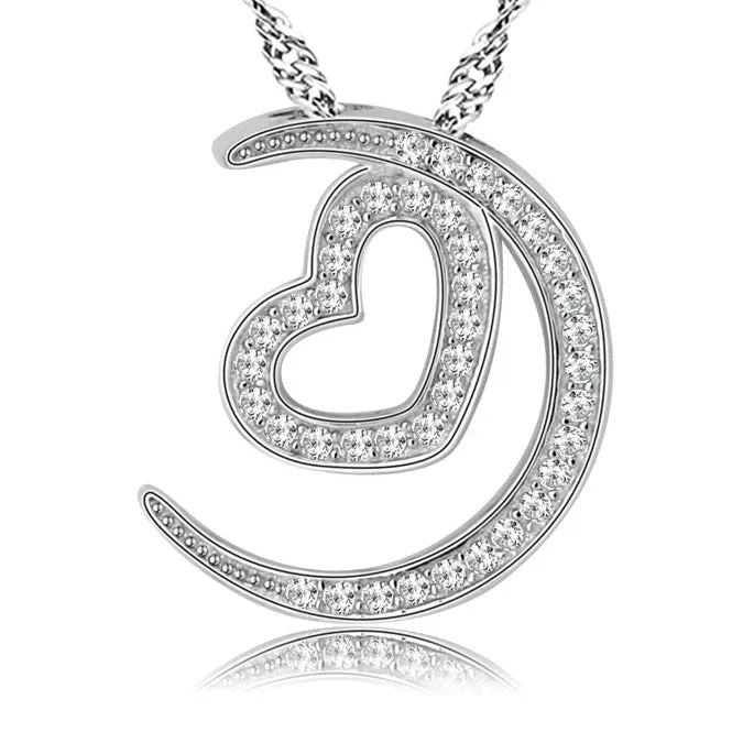 (Pendant Only) Valentine's Day Gift Zircon Moon Love Silver Pendant for Women