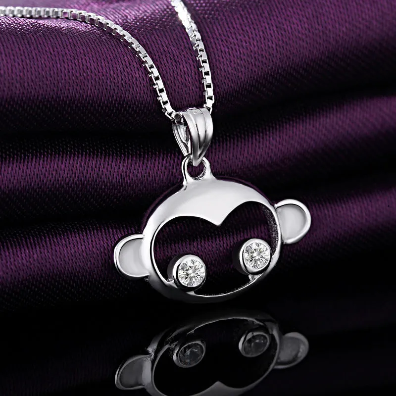 (Pendant Only) Zircon Lovely Monkey Wukong Silver Pendant for Women
