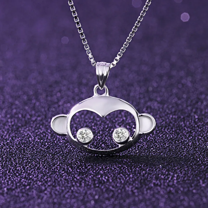 (Pendant Only) Zircon Lovely Monkey Wukong Silver Pendant for Women