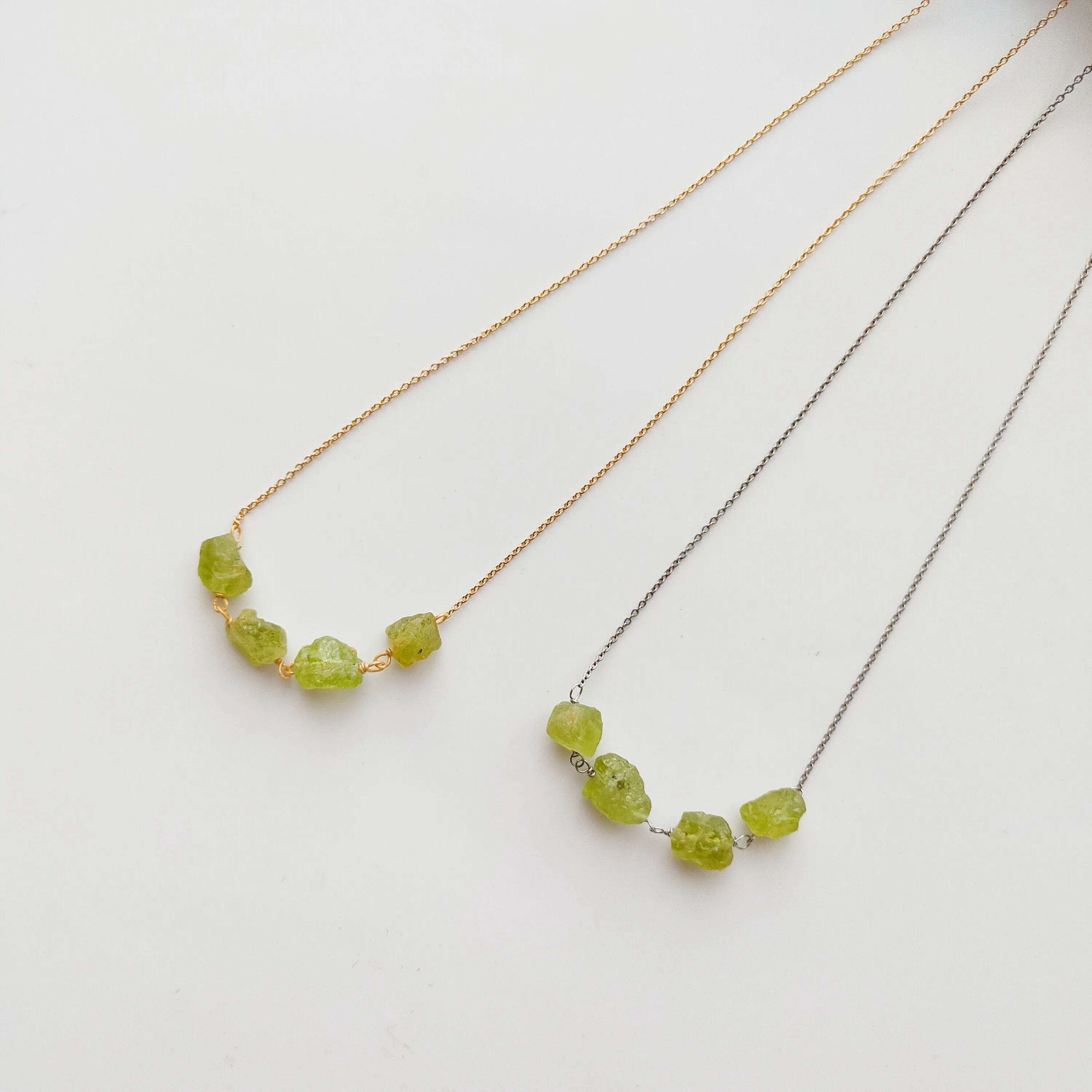 Peridot 4 Stone Necklace (GOLD / SILVER))