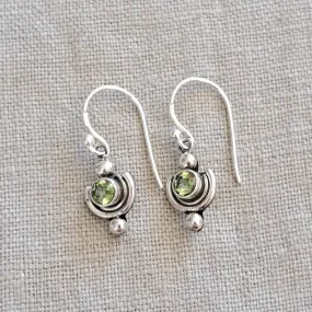 Peridot .925 Sterling Silver Minimalist Drop Bali Earrings