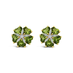 Peridot & Diamond Flower Estate Earrings
