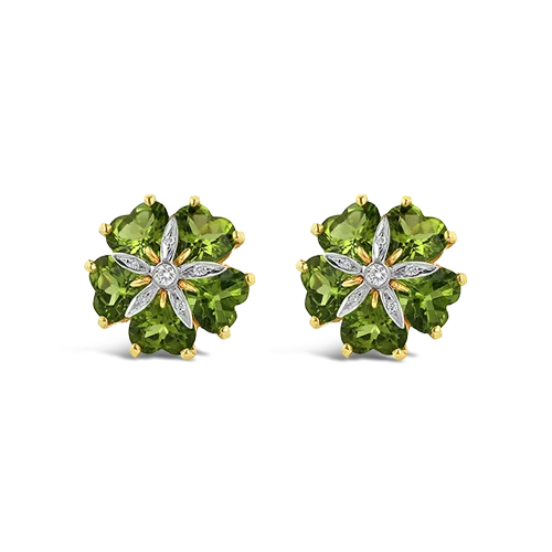 Peridot & Diamond Flower Estate Earrings