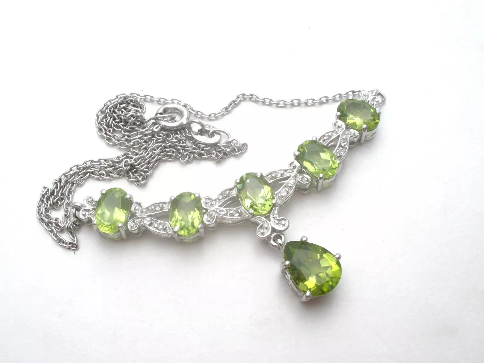 Peridot & Diamond Lavalier Necklace 18"