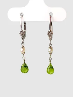 Peridot And Pearl 2 Station Rosary Drop Earrings in 14KW - EAR-139-DRPPRLGM14W-WHPDT