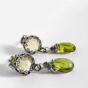 Peridot dangle Studs, Birthstone Earrings, August Birthstone, August birthday,