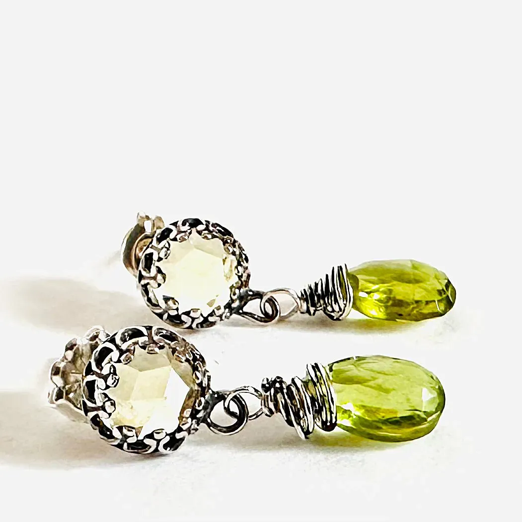 Peridot dangle Studs, Birthstone Earrings, August Birthstone, August birthday,