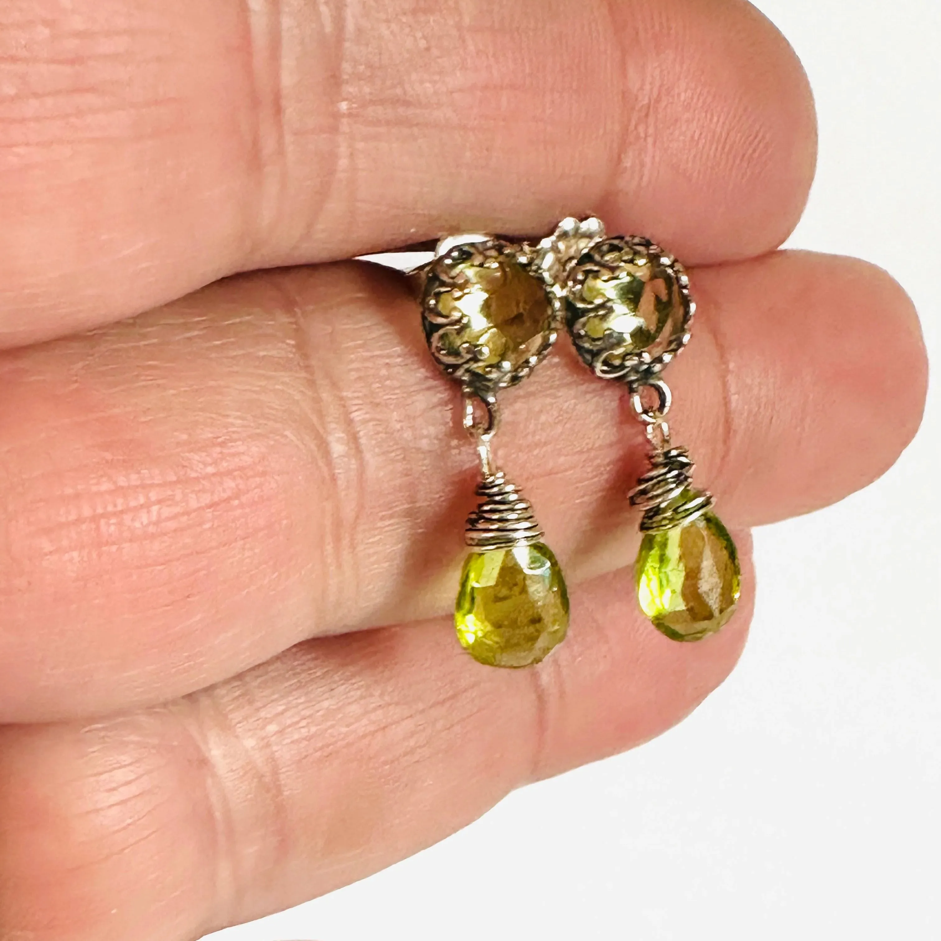 Peridot dangle Studs, Birthstone Earrings, August Birthstone, August birthday,