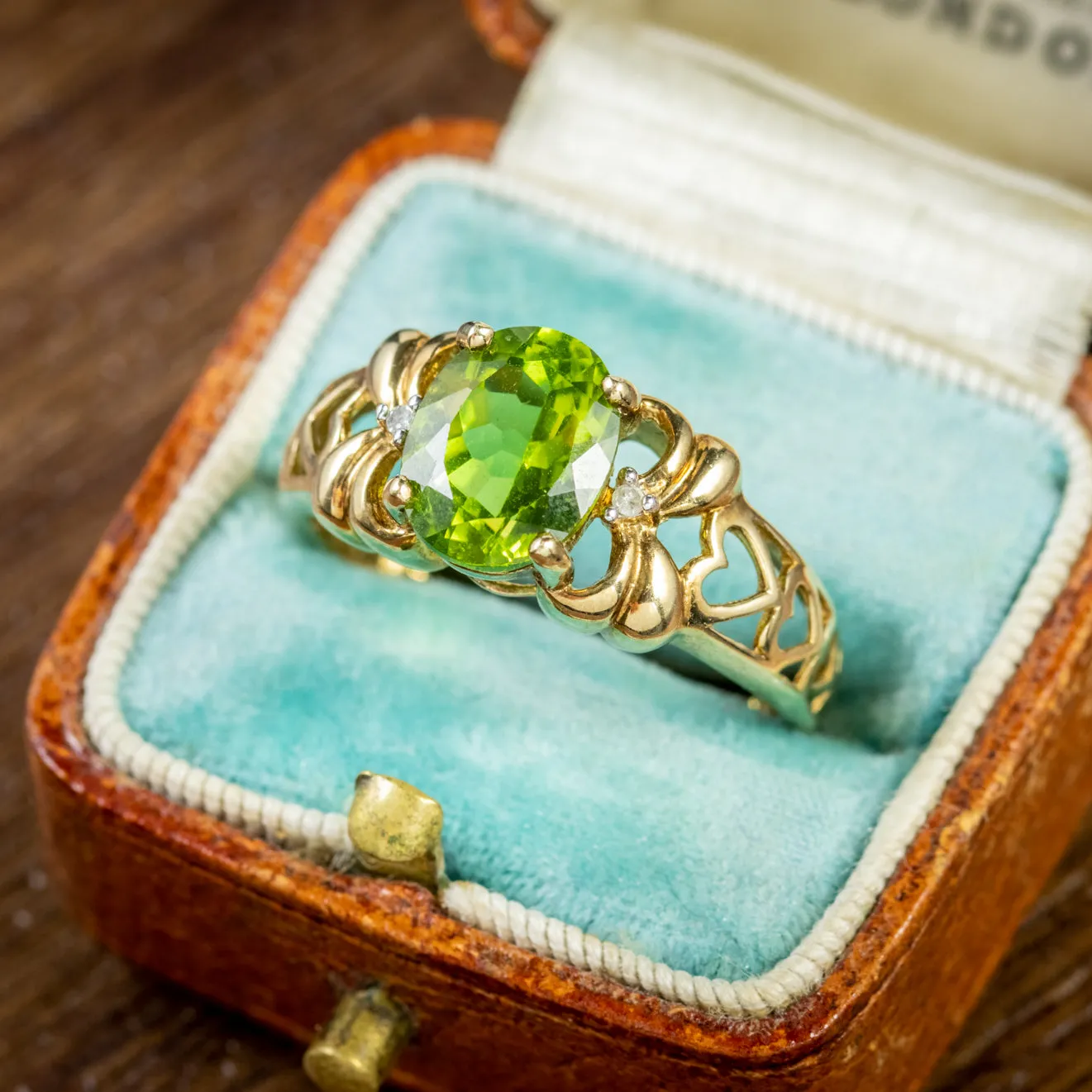 Peridot Diamond Heart Ring 9Ct Gold 2Ct Peridot
