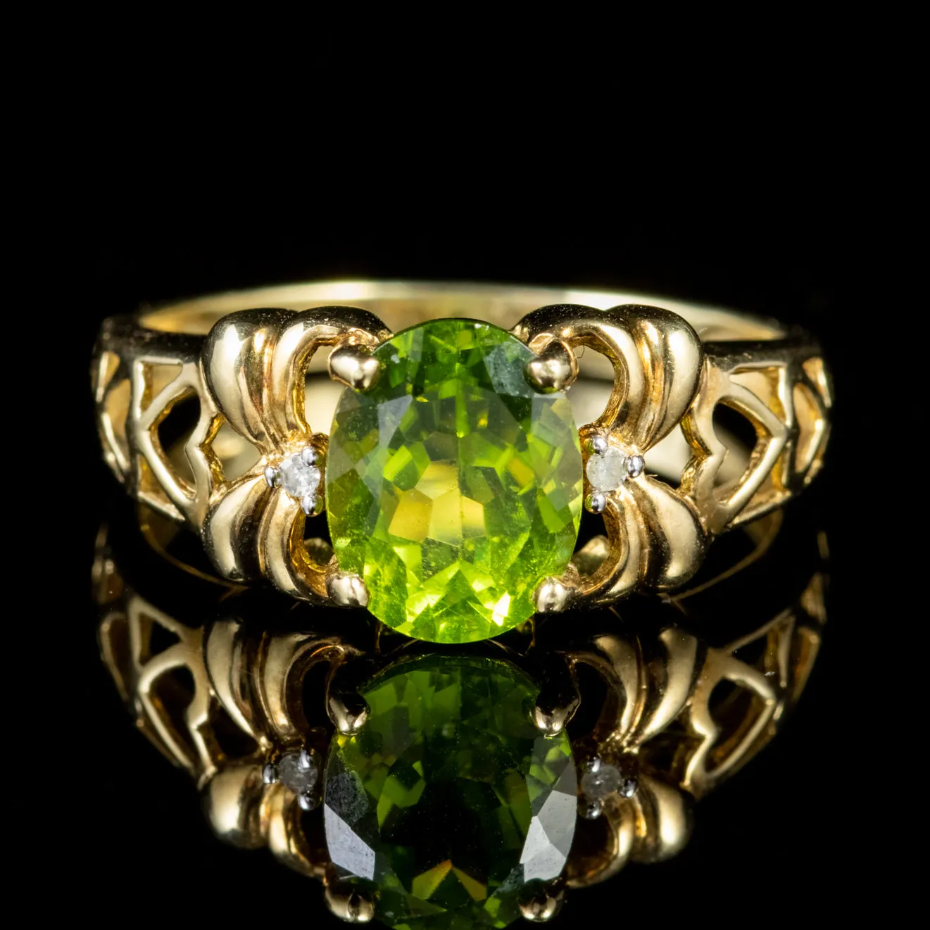 Peridot Diamond Heart Ring 9Ct Gold 2Ct Peridot