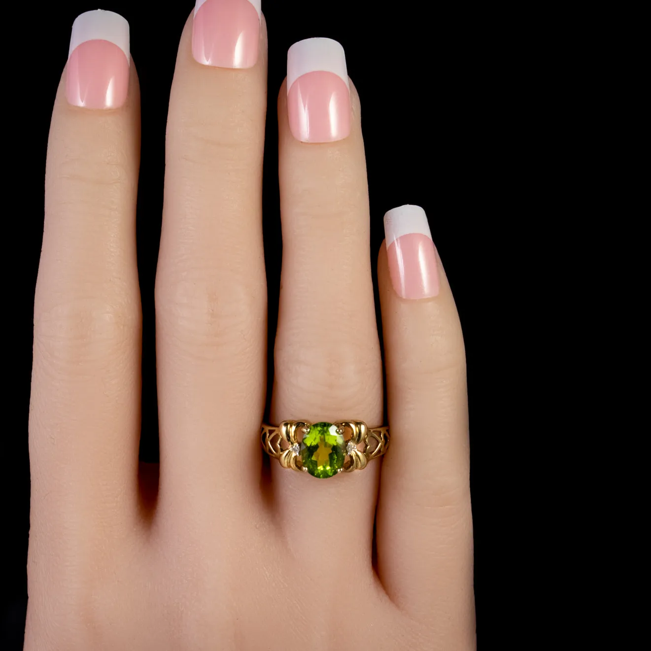 Peridot Diamond Heart Ring 9Ct Gold 2Ct Peridot