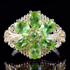Peridot Flower Cluster Ring 9Ct Gold
