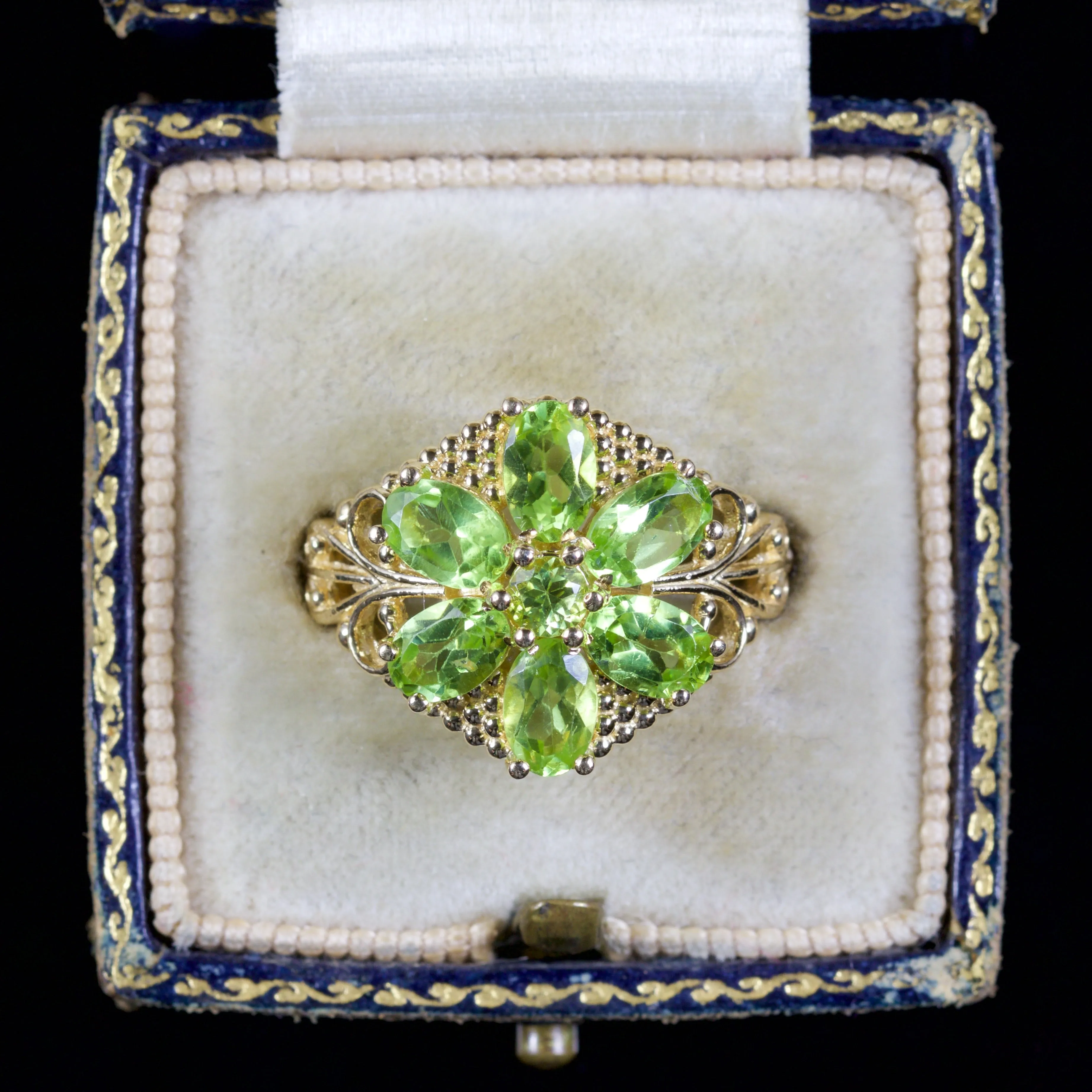 Peridot Flower Cluster Ring 9Ct Gold