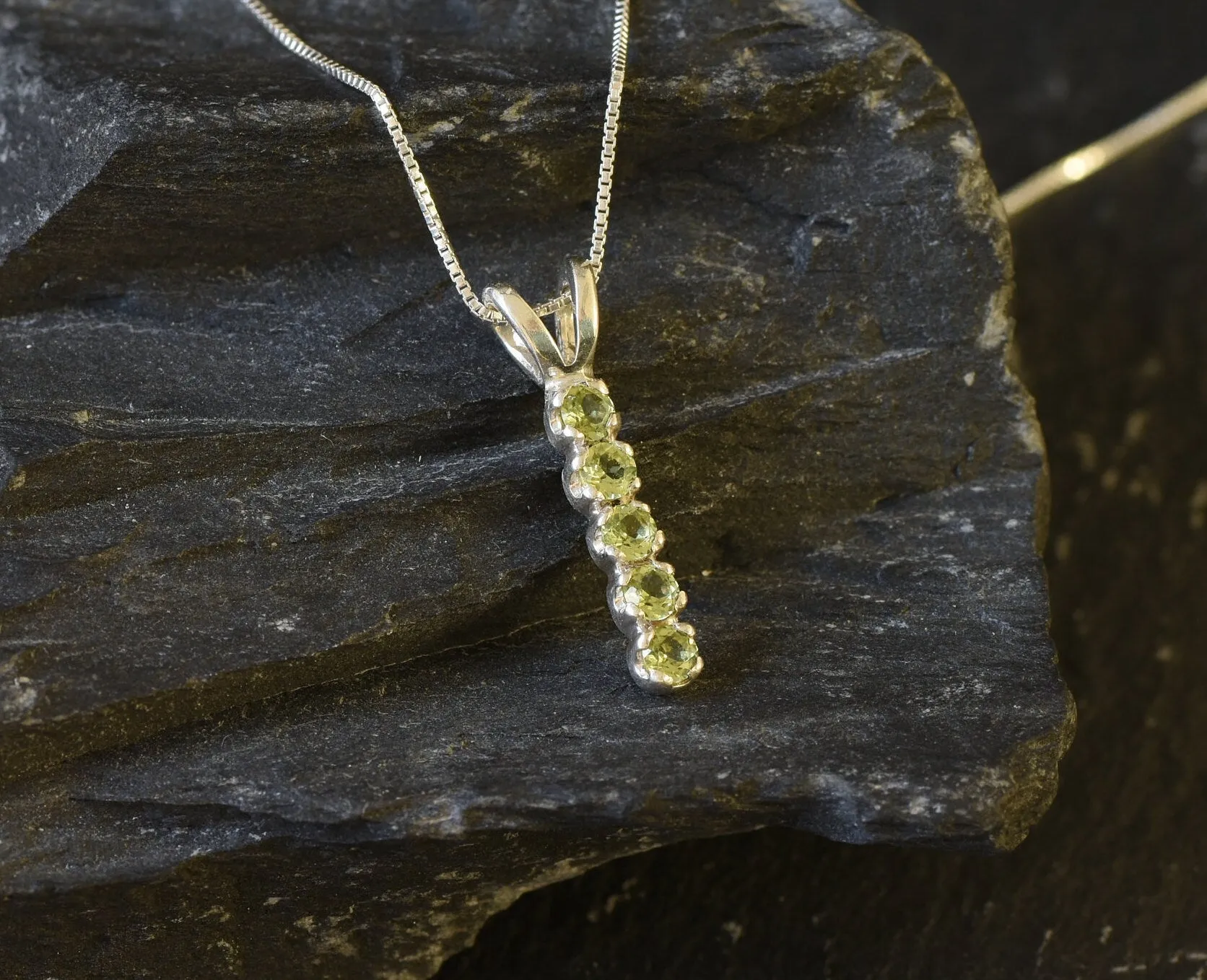 Peridot Necklace - Vertical Peridot Pendant - August Birthstone Necklace