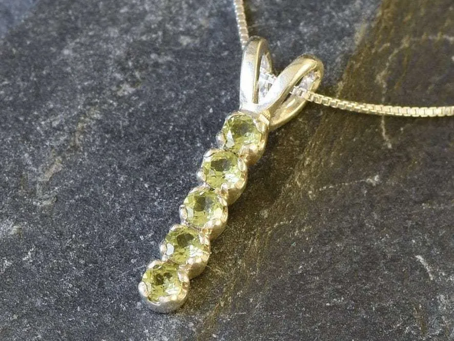 Peridot Necklace - Vertical Peridot Pendant - August Birthstone Necklace