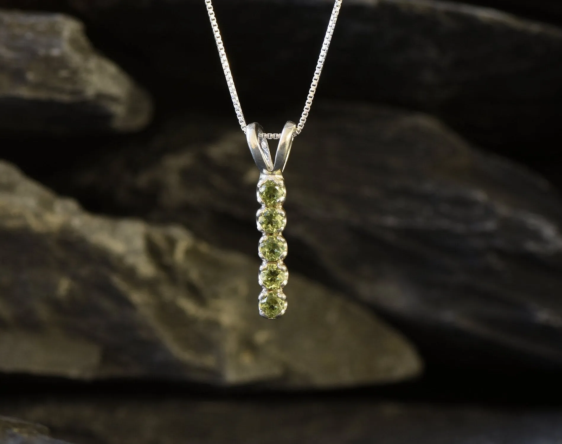 Peridot Necklace - Vertical Peridot Pendant - August Birthstone Necklace