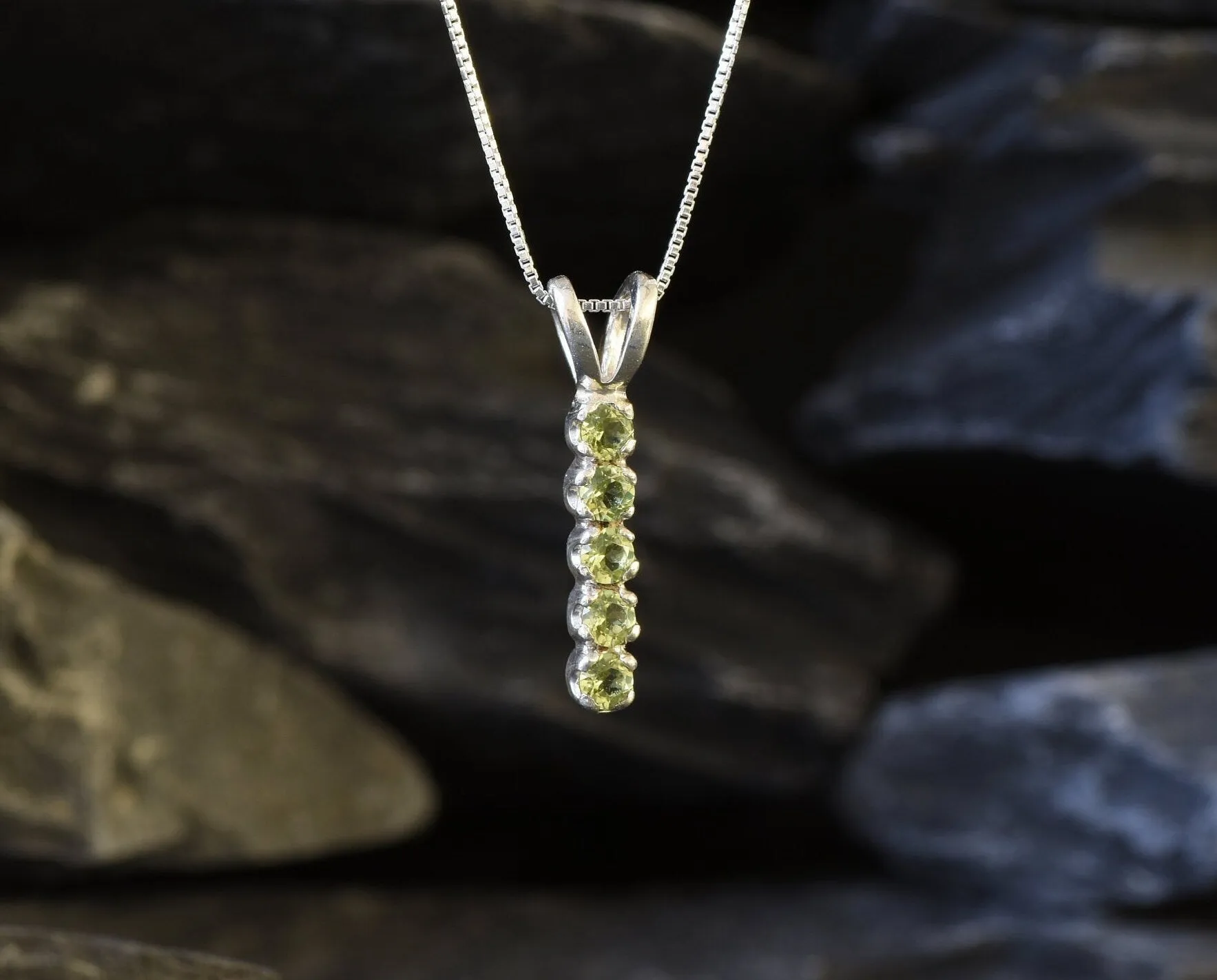 Peridot Necklace - Vertical Peridot Pendant - August Birthstone Necklace