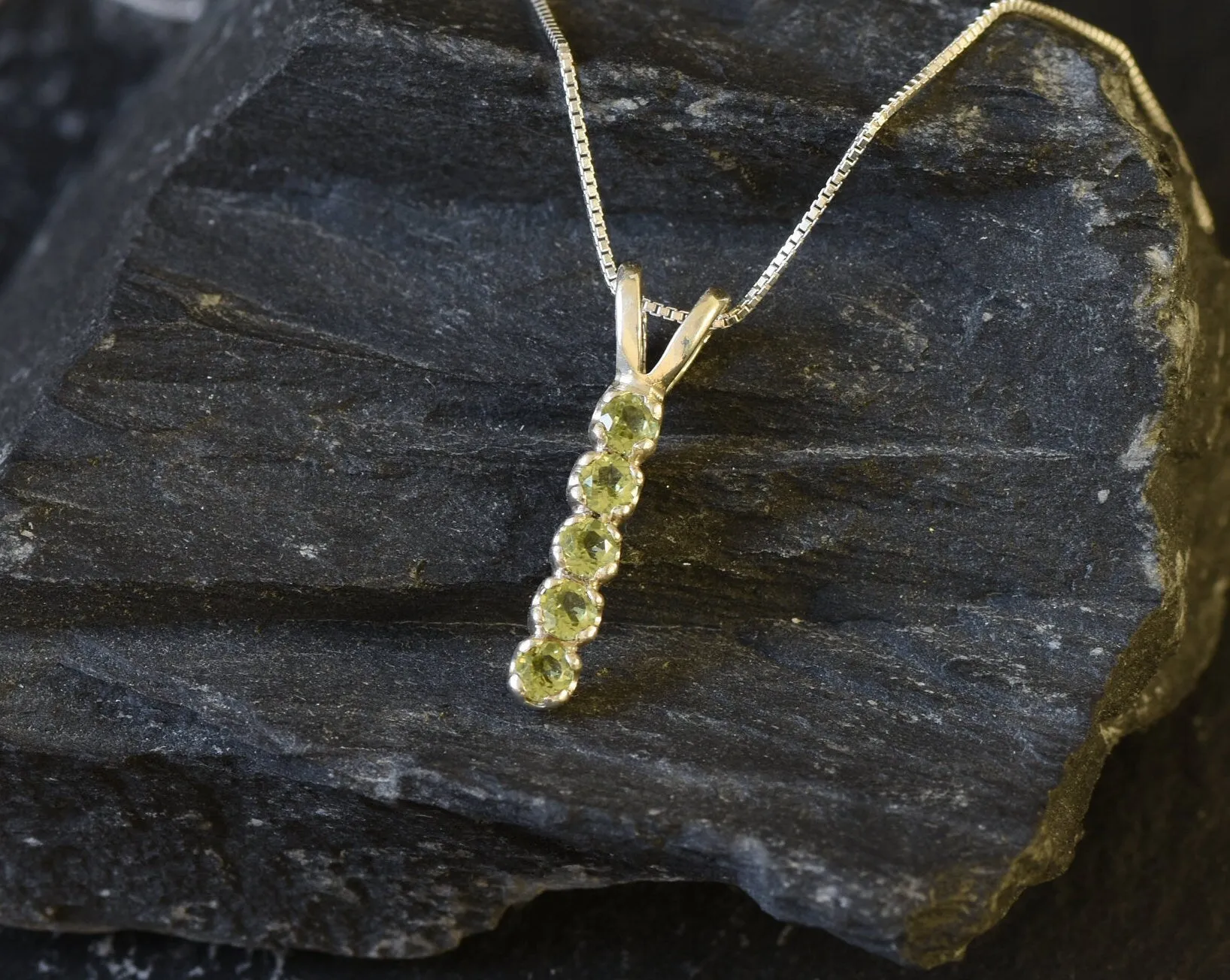 Peridot Necklace - Vertical Peridot Pendant - August Birthstone Necklace