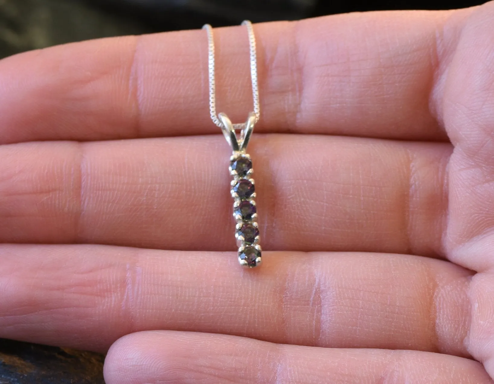 Peridot Necklace - Vertical Peridot Pendant - August Birthstone Necklace