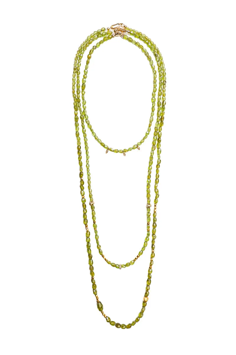 Peridot Necklace w/ Diamond Wheel & Gold Bead