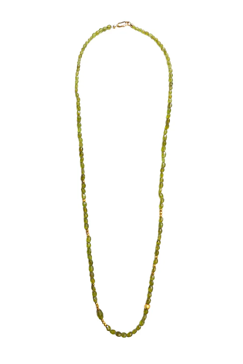 Peridot Necklace w/ Diamond Wheel & Gold Bead