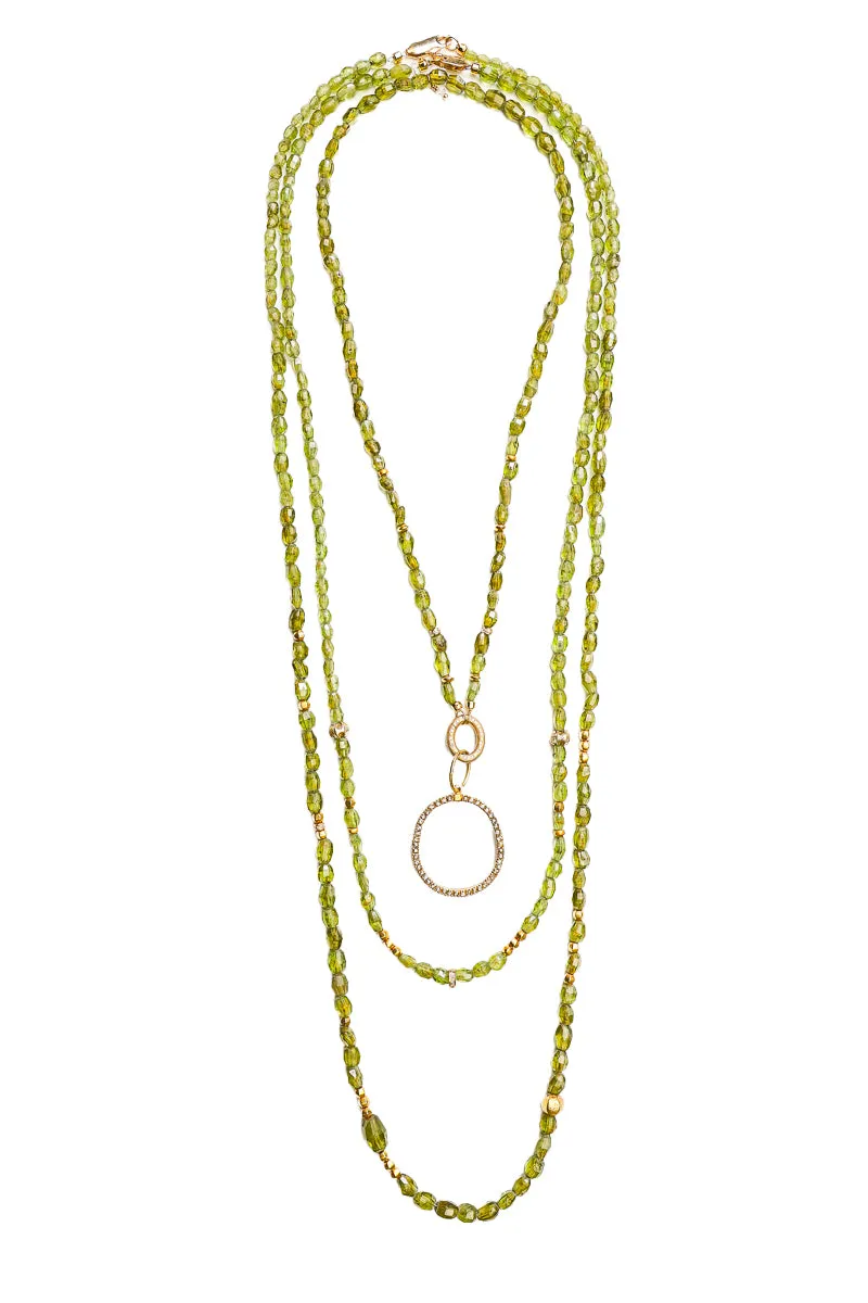 Peridot Necklace w/ Diamond Wheel & Gold Bead