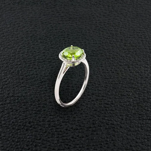 Peridot Ring with Diamond Halo