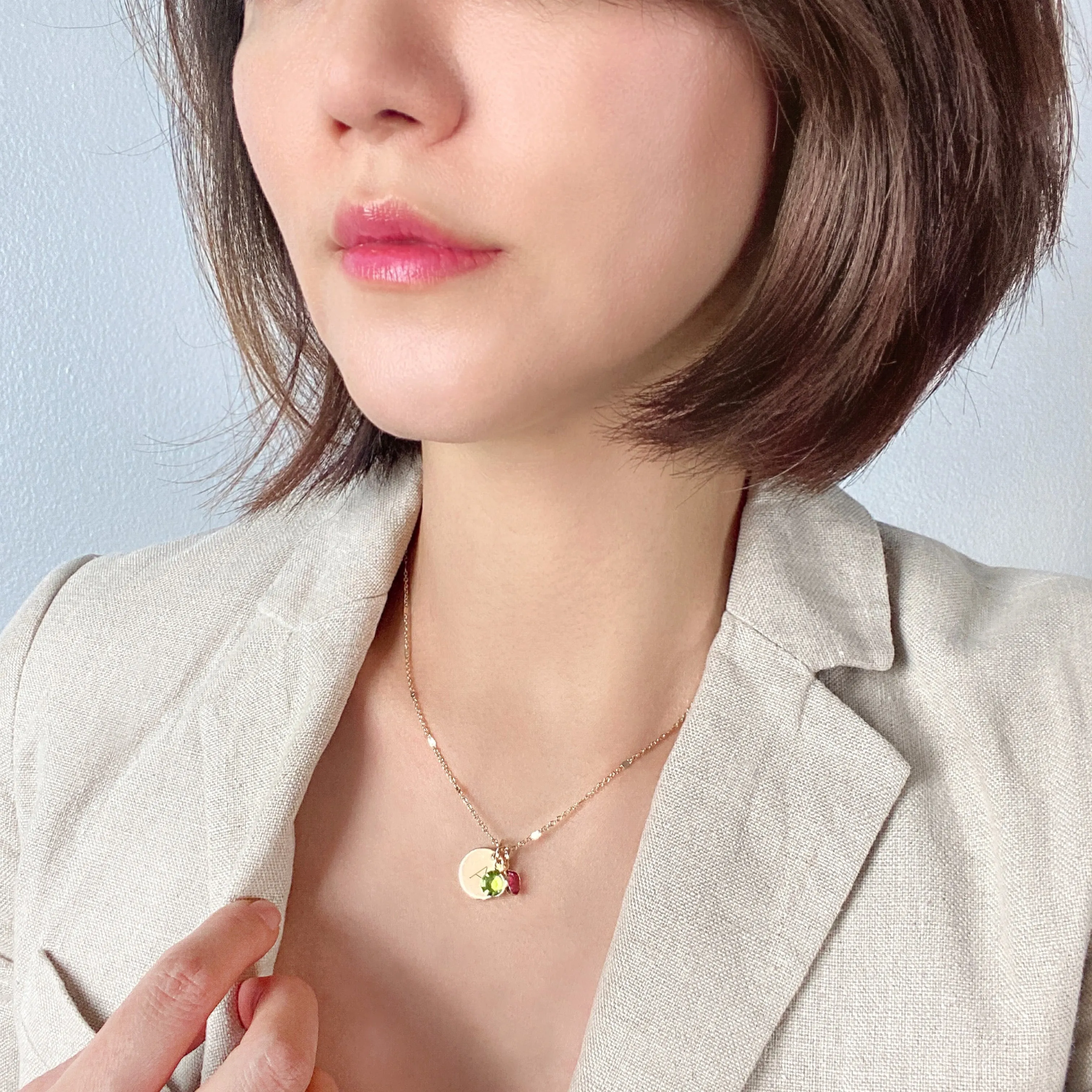 Personalized Initial Birthstone Necklace