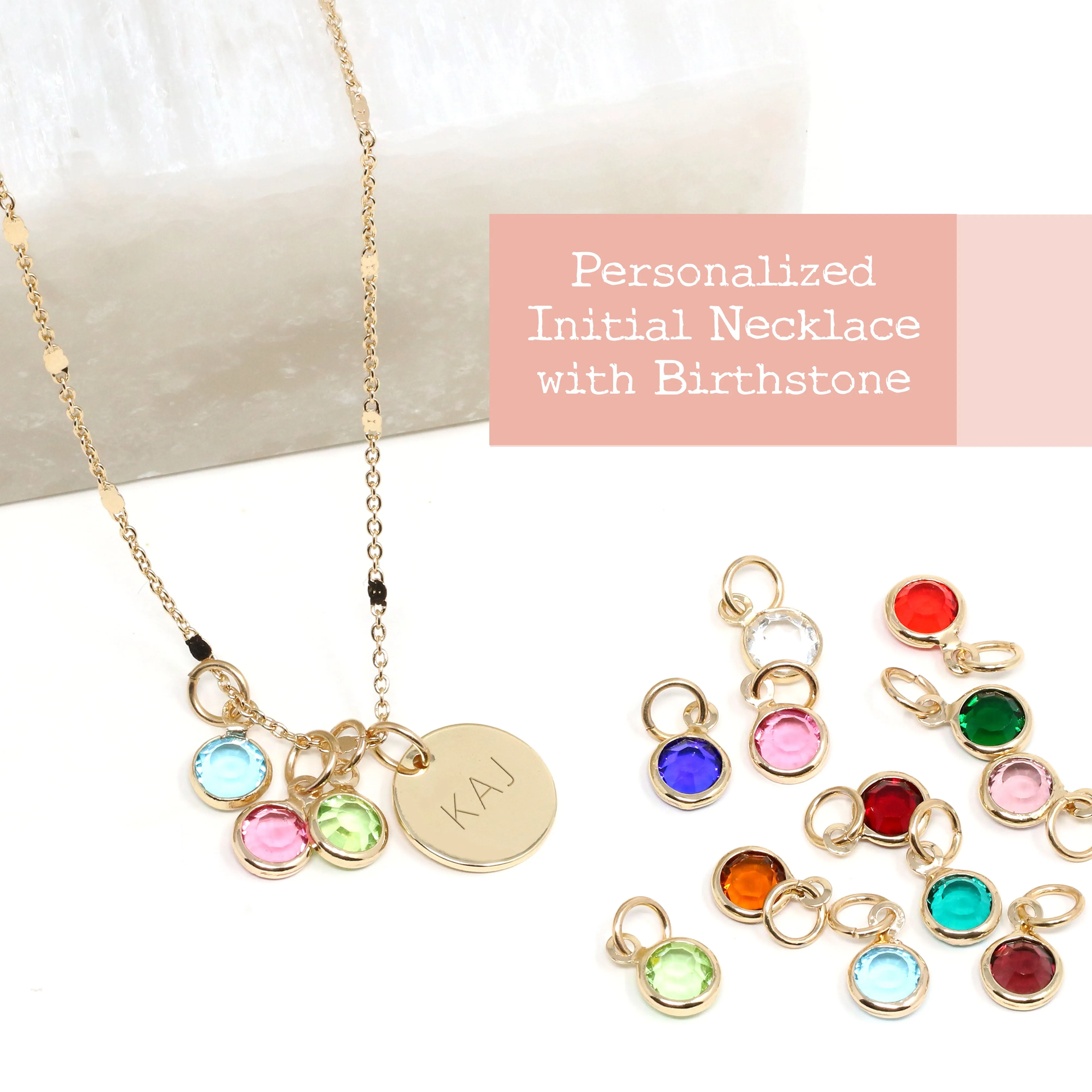Personalized Initial Birthstone Necklace