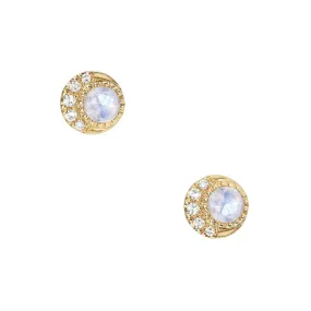 Petite Moon Phase Rainbow Moonstone Post Earrings