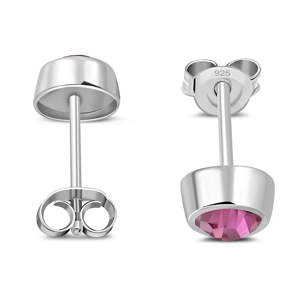 Pink Cubic Zirconia Sterling Silver Stud Earrings