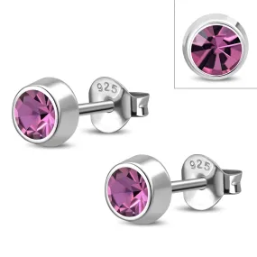 Pink Cubic Zirconia Sterling Silver Stud Earrings
