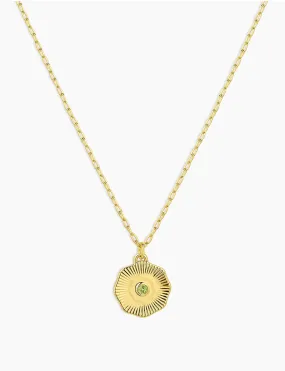 Power Birthstone Coin Necklace (August), Gold/Peridot