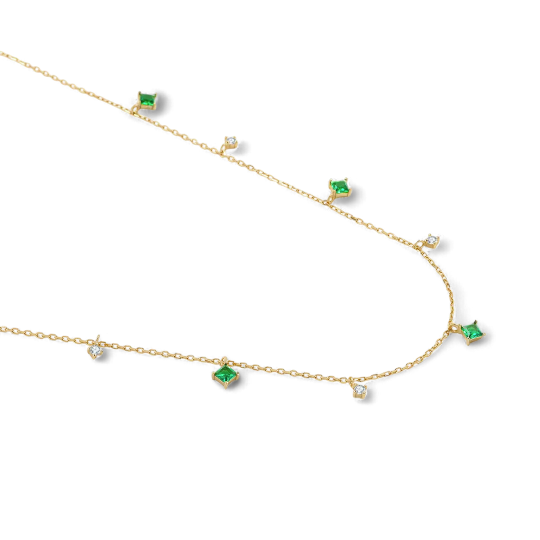 Princess-Cut Emerald Station Necklace