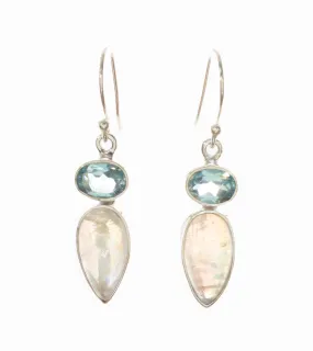 Rainbow Moonstone & Blue Topaz Earrings - BOBB36100