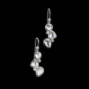 Rainbow Moonstone & Diamond Sterling Drop Earrings, Mosaic 3 Stone